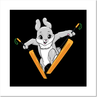 Rabbit as ski jumper with skis Posters and Art